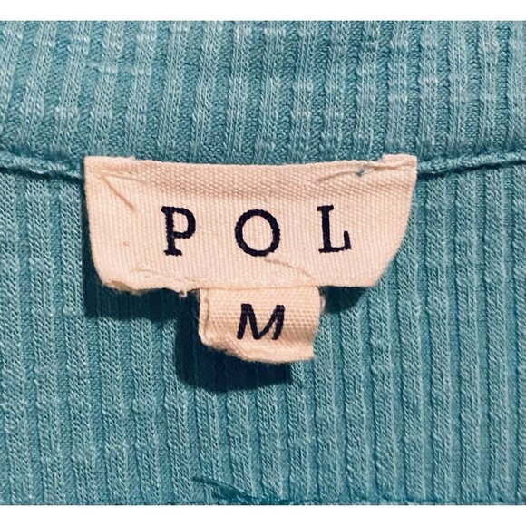 POL Anthropologie Top Womens Medium Teal Blue Crochet Trim Balloon Sleeve Boho - Picture 5 of 8